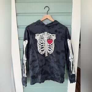 Rags to Raches adult unisex skeleton hoodie black grey dye Halloween spooky S